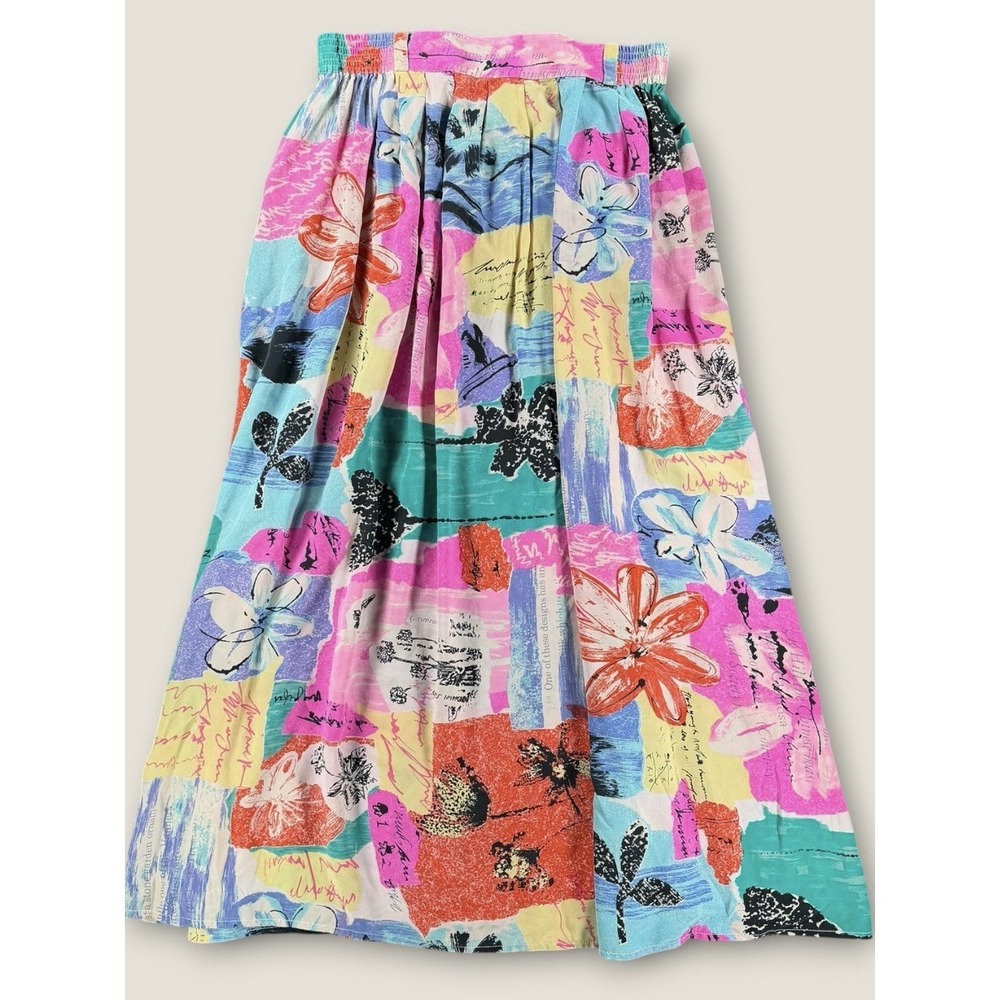 Vintage Diane Gilman Silk Skirt Medium Floral Abstract Watercolor Midi